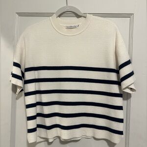 Short Sleeve Navy and White Striped Sweater